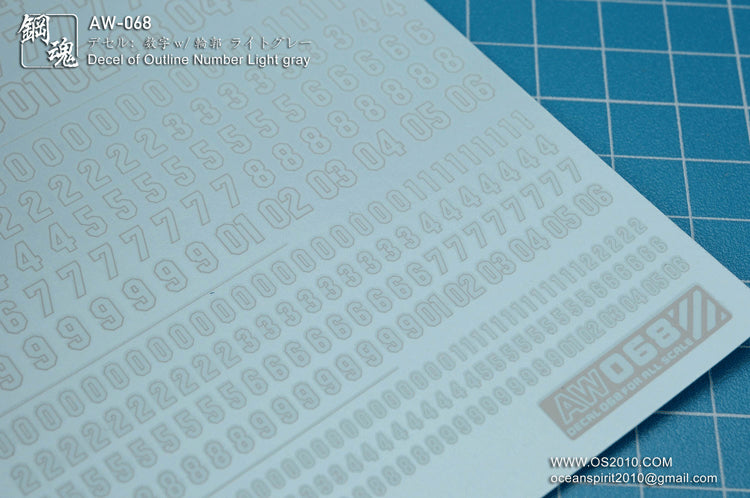 Madworks AW-068 Waterslide Decal: Numbers Type 01 (Light-Gray)