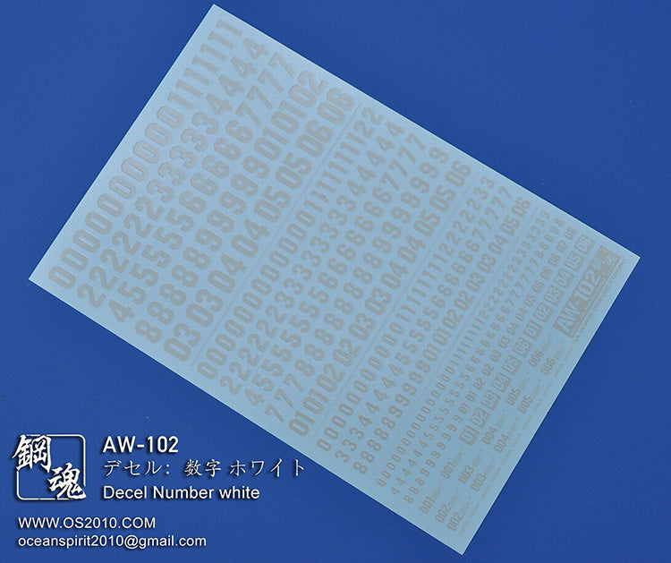 Madworks AW-102 Waterslide Decal: Numbers Type 04 (Off White)