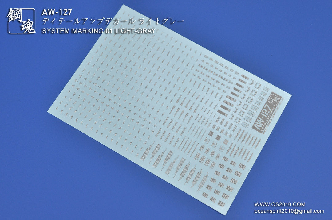 AW-127 Waterslide Decal Markings Type 01 (Light-Gray)