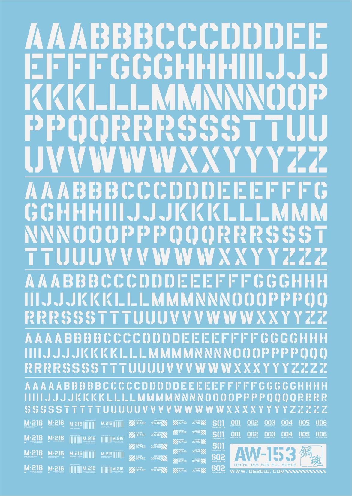 AW-153 Waterslide Decal: Letters Type 02 (Off White)