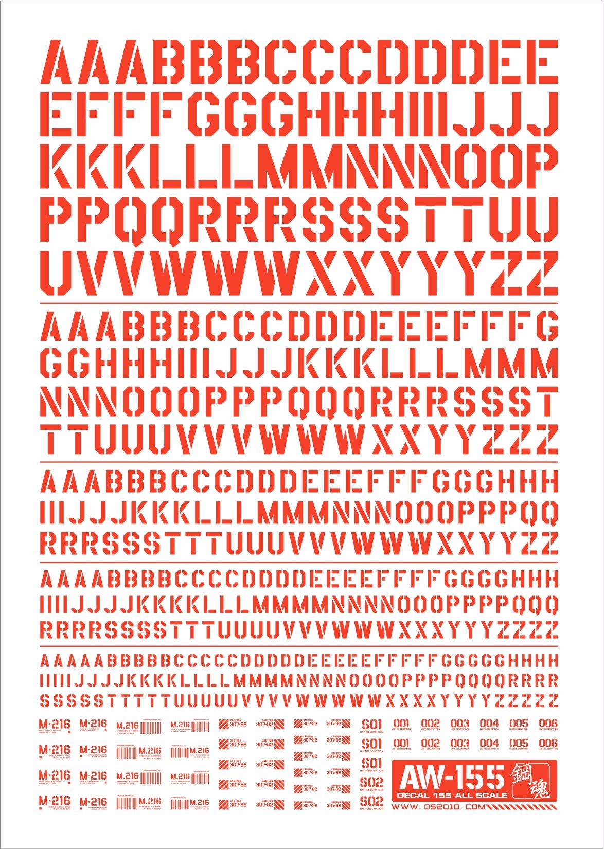AW-155 Waterslide Decal: Letters Type 02 (Red)