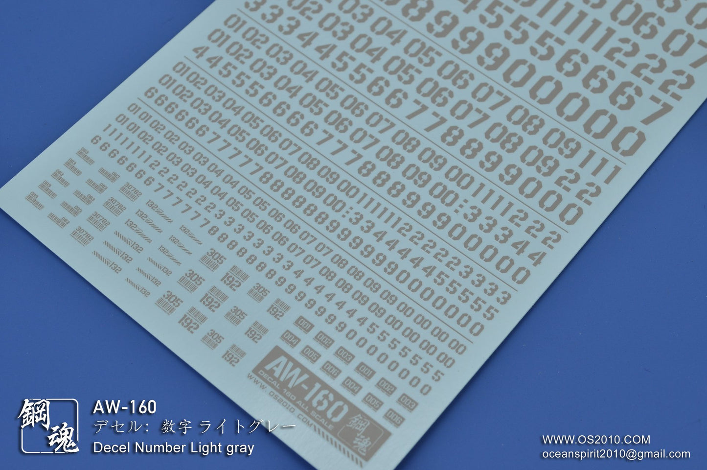 AW-160 Waterslide Decal: Numbers Type 05 (LIght Gray)
