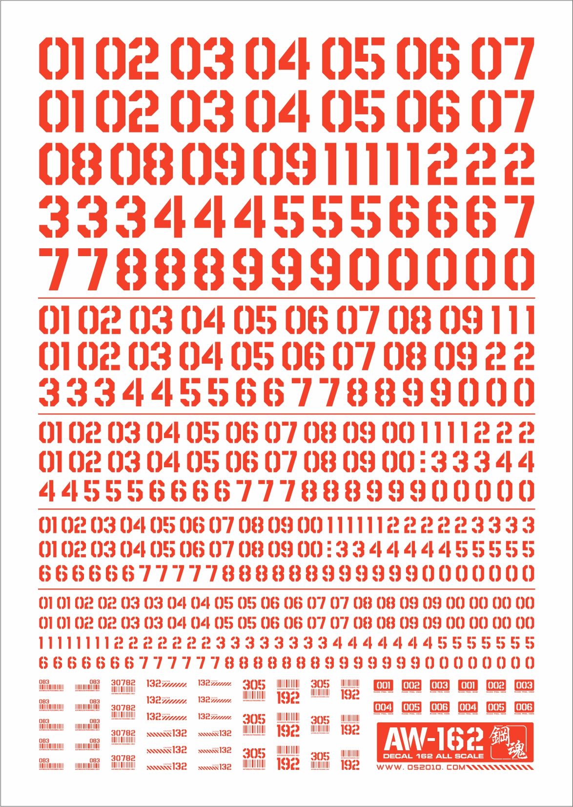 AW-162 Waterslide Decal: Numbers Type 05 (Red)