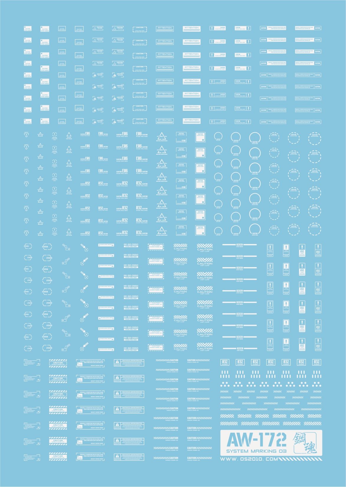 AW-172 Waterslide Decal Markings Type 03 (Off White)