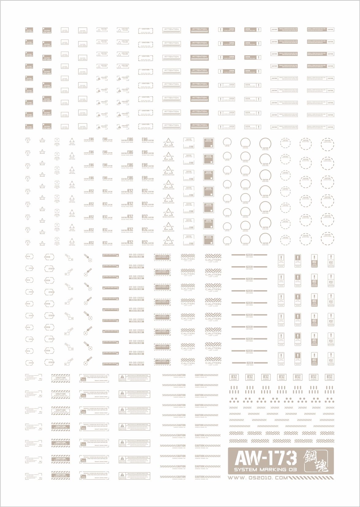 AW-173 Waterslide Decal Markings Type 03 (Light Gray)