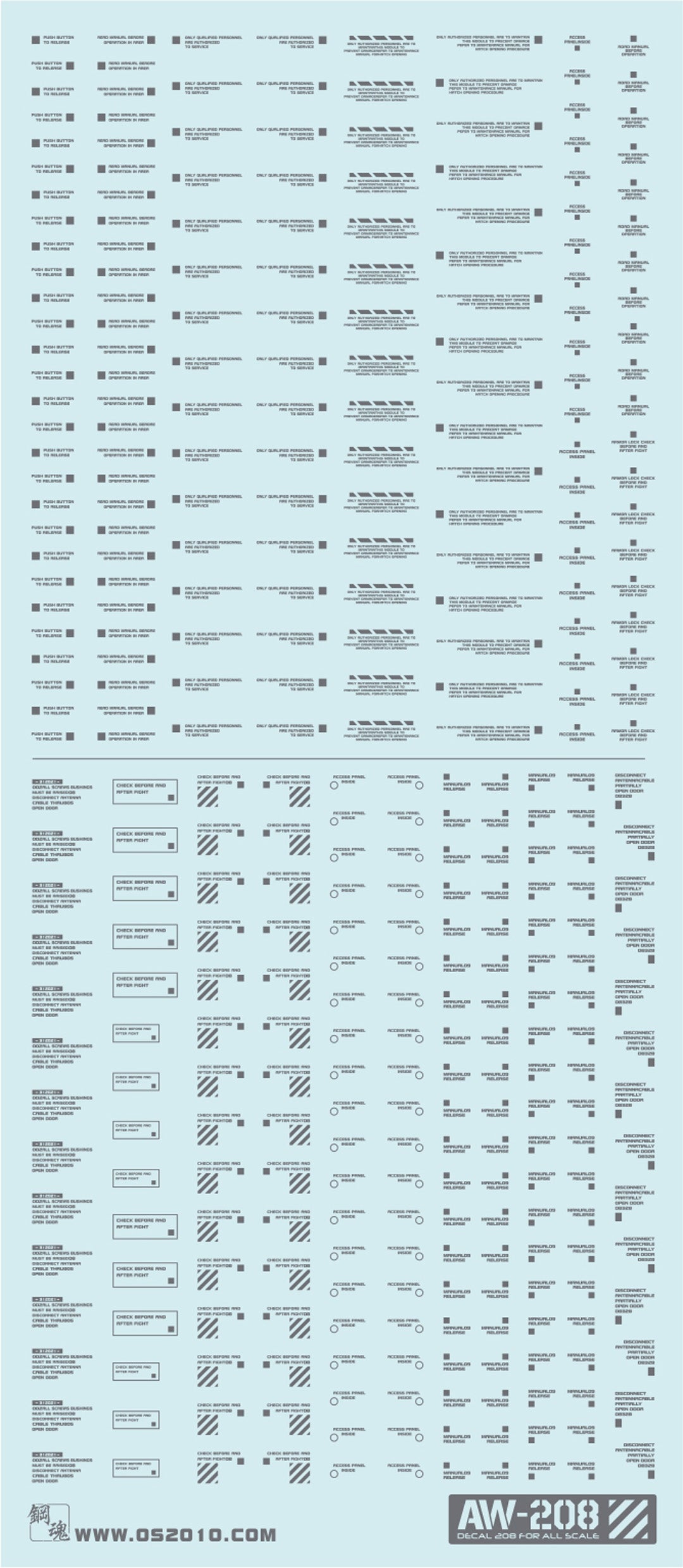 AW-208 Waterslide Decal Markings Type E (Dark Grey)