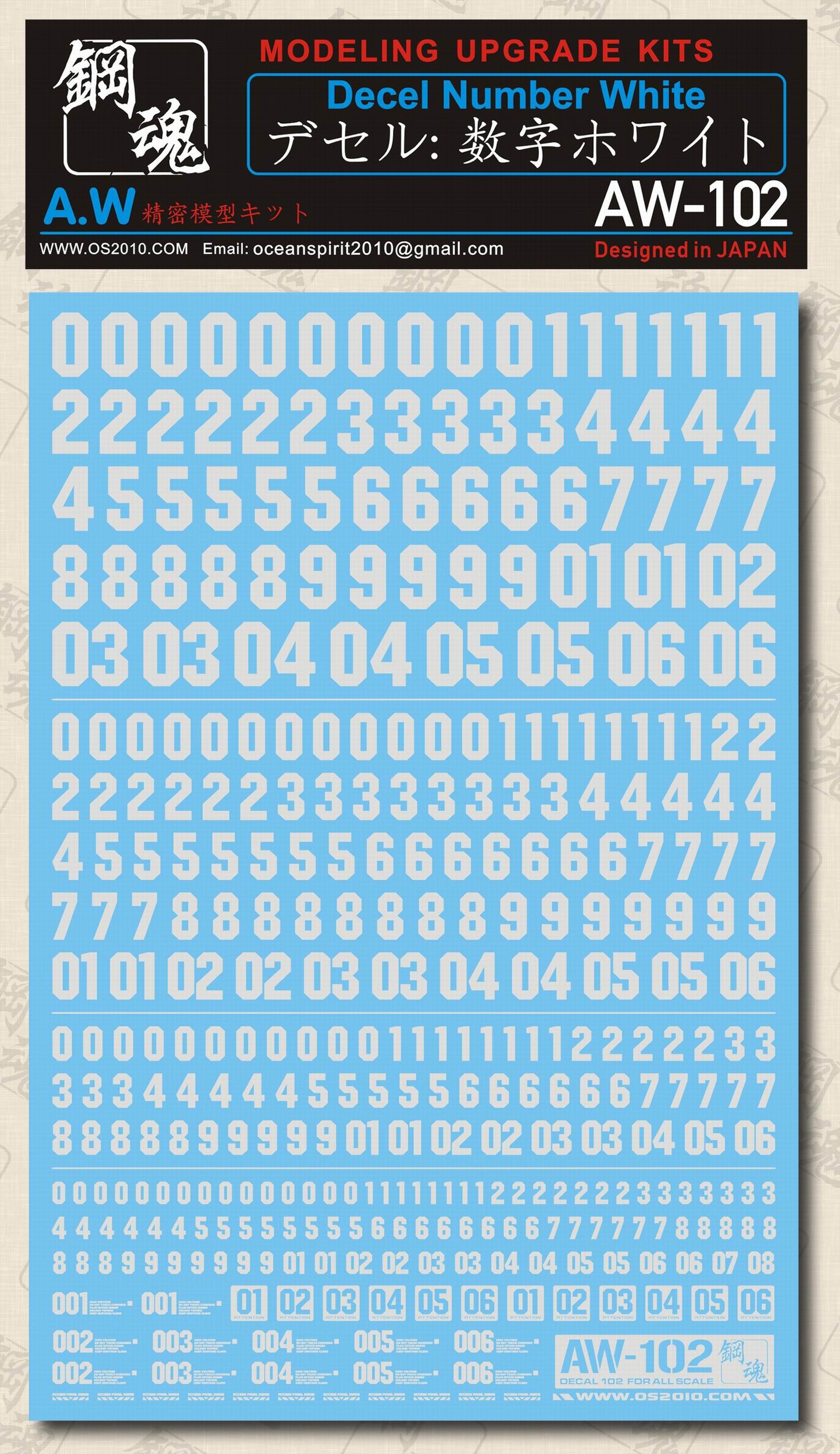 Madworks AW-102 Waterslide Decal: Numbers Type 04 (Off White)