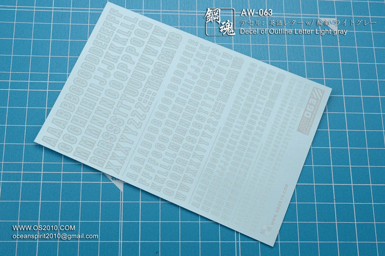 Madworks AW-063 Waterslide Decal: Letters Type 01 (Light-Gray)