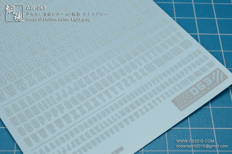 Madworks AW-063 Waterslide Decal: Letters Type 01 (Light-Gray)