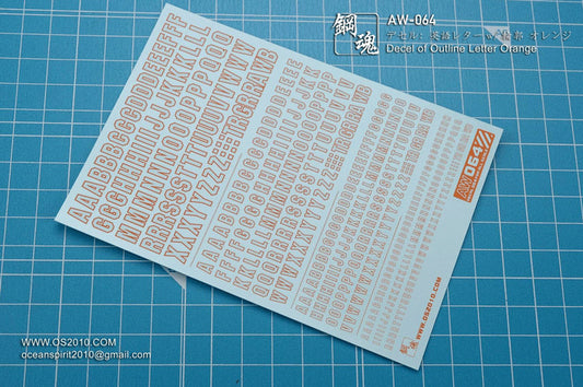 Madworks AW-064 Waterslide Decal: Letters Type 01 (Orange)