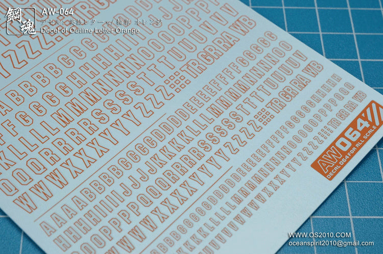 Madworks AW-064 Waterslide Decal: Letters Type 01 (Orange)