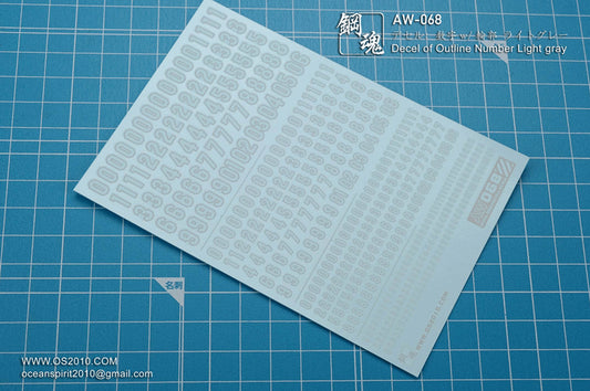 Madworks AW-068 Waterslide Decal: Numbers Type 01 (Light-Gray)