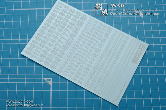 AW-068 Waterslide Decal: Numbers Type 01 (Light-Gray)