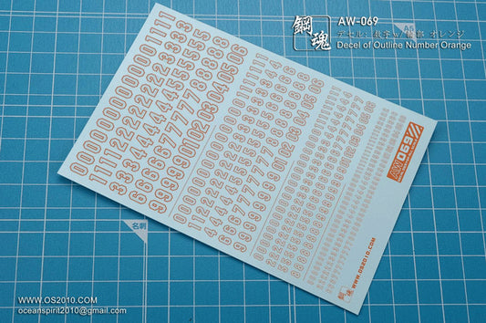 AW-069 Waterslide Decal: Numbers Type 01 (Orange)