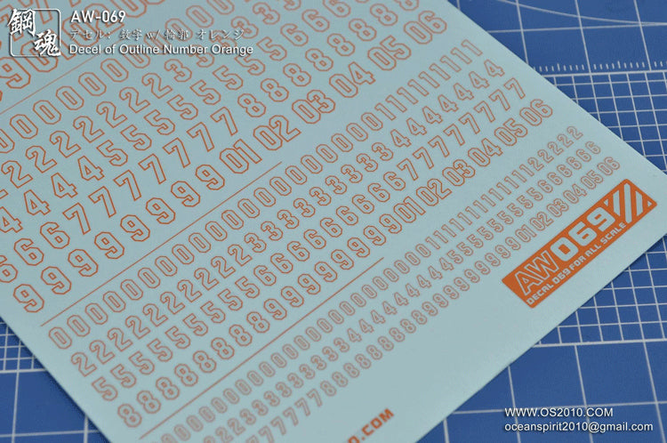 AW-069 Waterslide Decal: Numbers Type 01 (Orange)