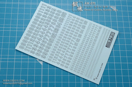 Madworks AW-070 Waterslide Decal: Numbers Type 01 (Gray)