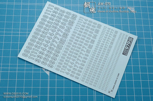 AW-070 Waterslide Decal: Numbers Type 01 (Gray)