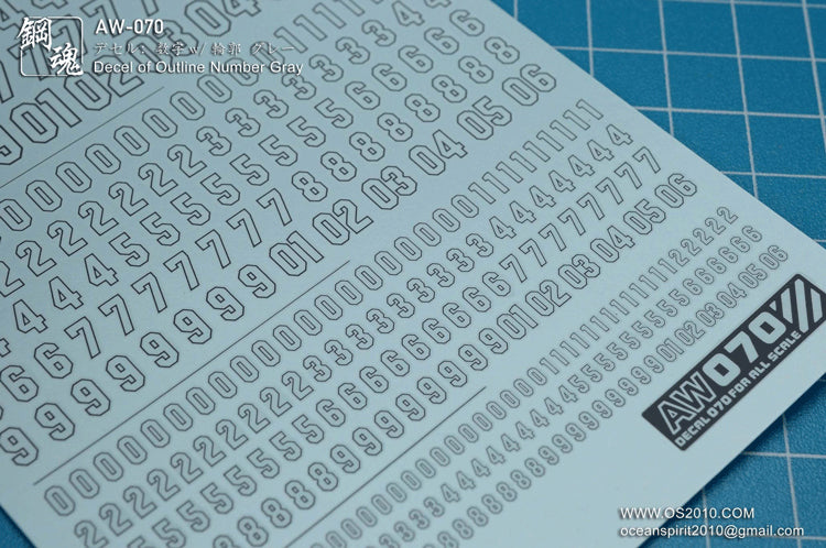 AW-070 Waterslide Decal: Numbers Type 01 (Gray)