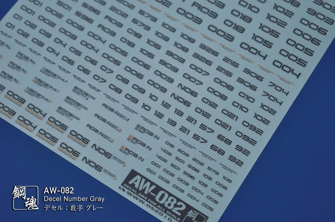 AW-082 Waterslide Decal: Numbers Type 03 (Gray)