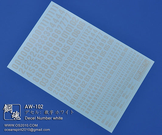 AW-102 Waterslide Decal: Numbers Type 04 (Off White)