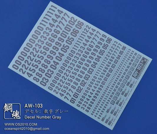 AW-103 Waterslide Decal: Numbers Type 04 (Gray)