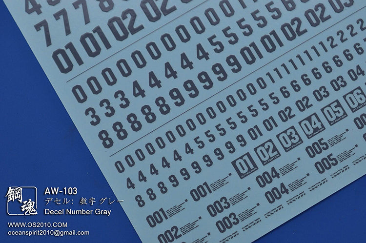 AW-103 Waterslide Decal: Numbers Type 04 (Gray)