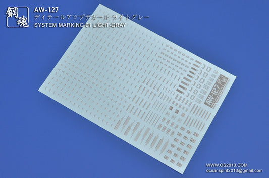 AW-127 Waterslide Decal Markings Type 01 (Light-Gray)