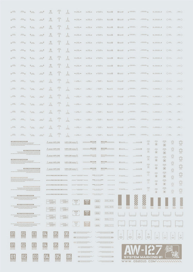 AW-127 Waterslide Decal Markings Type 01 (Light-Gray)