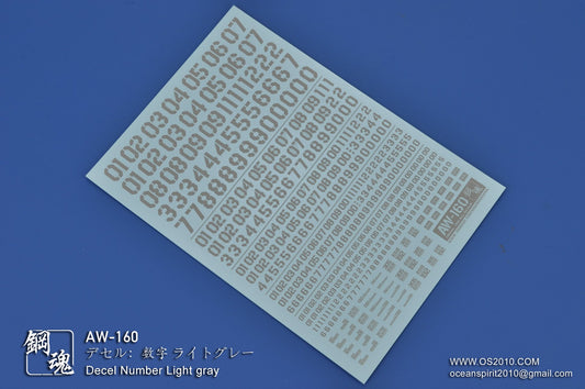 AW-160 Waterslide Decal: Numbers Type 05 (LIght Gray)