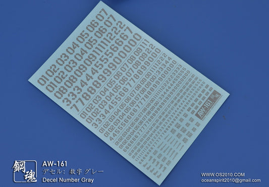AW-161 Waterslide Decal: Numbers Type 05 (Gray)