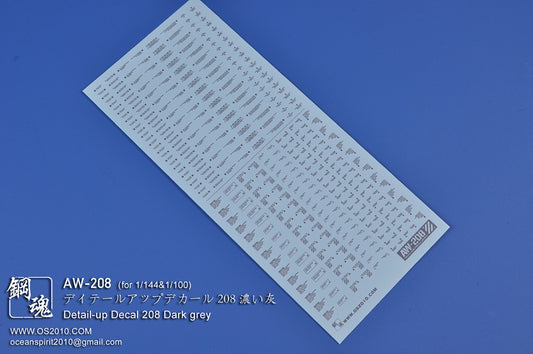 AW-208 Waterslide Decal Markings Type E (Dark Grey)