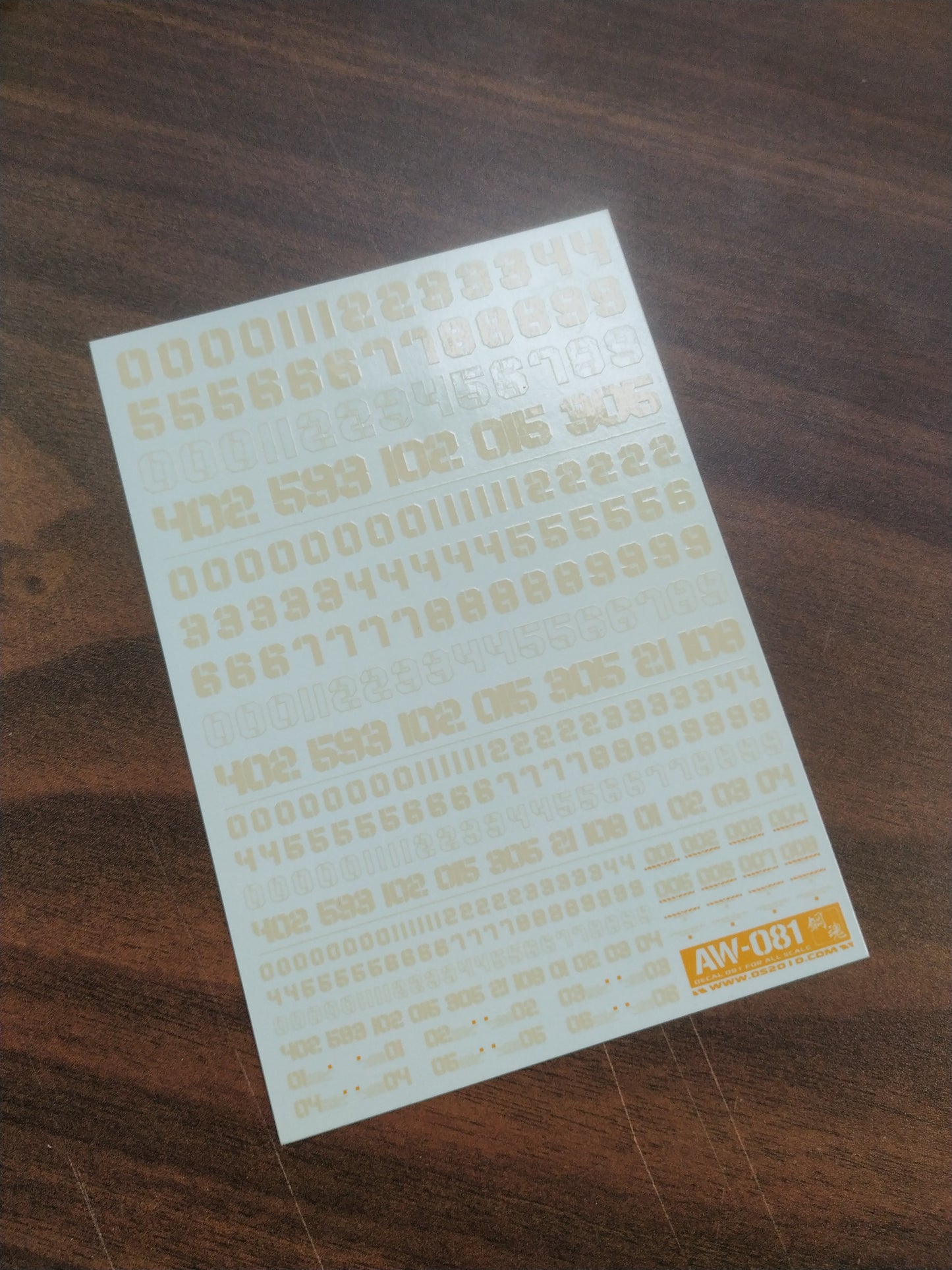AW-081 Waterslide Decal: Numbers Type 02 (Orange)