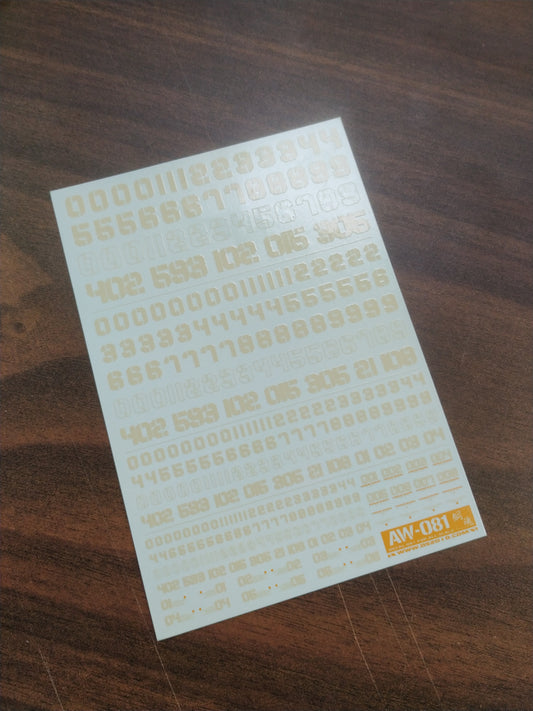 Madworks AW-081 Waterslide Decal: Numbers Type 02 (Orange)