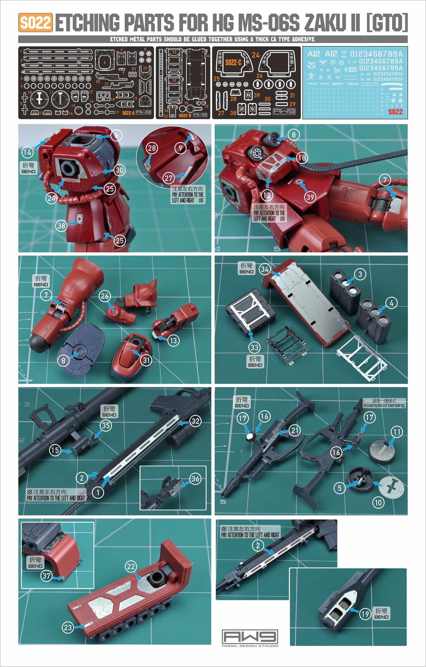 S022 Etching Parts for HGGTO MS-06S Zaku II