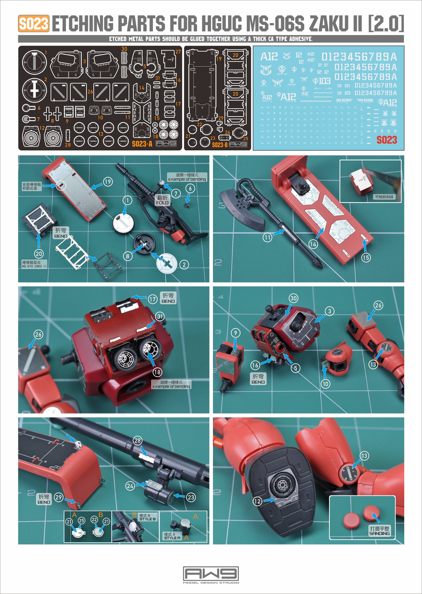 Madworks S023 Etching Parts for HGUC MS-06S Zaku II