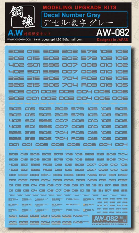 Madworks AW-082 Waterslide Decal: Numbers Type 03 (Gray)
