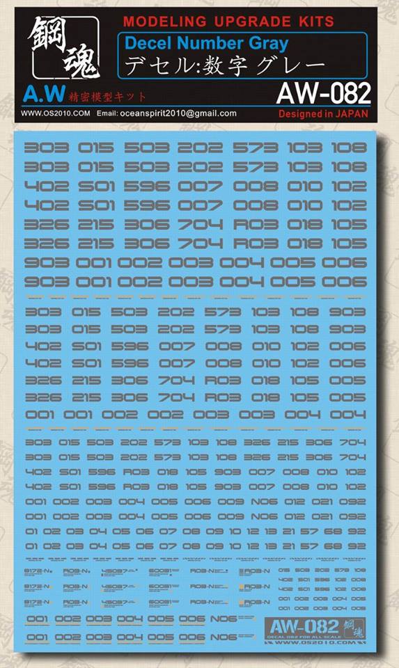 AW-082 Waterslide Decal: Numbers Type 03 (Gray)
