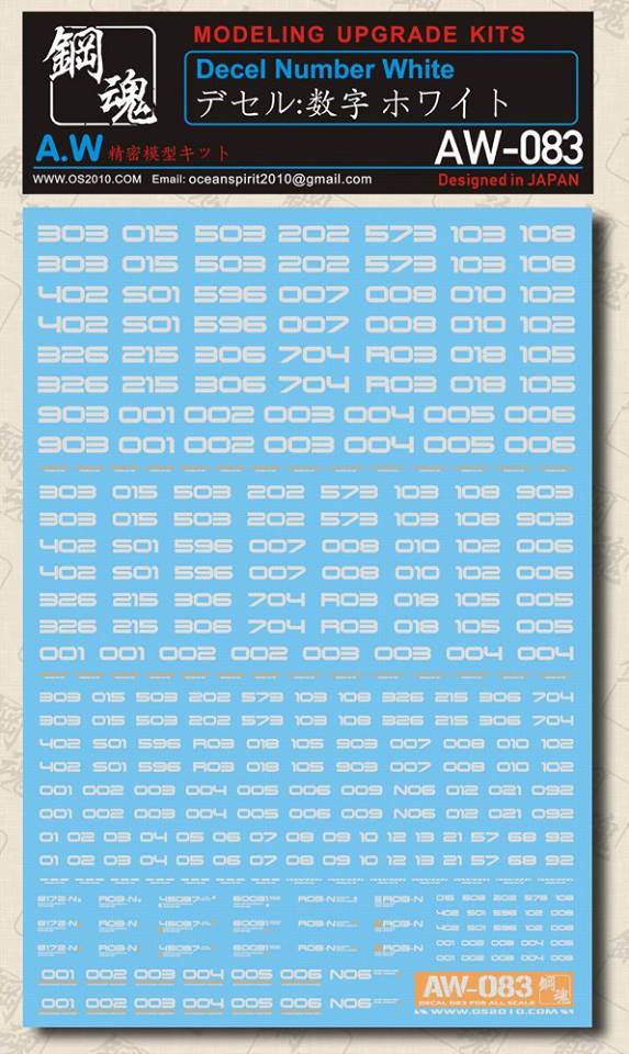 Madworks AW-083 Waterslide Decal: Numbers Type 03 (Off White)